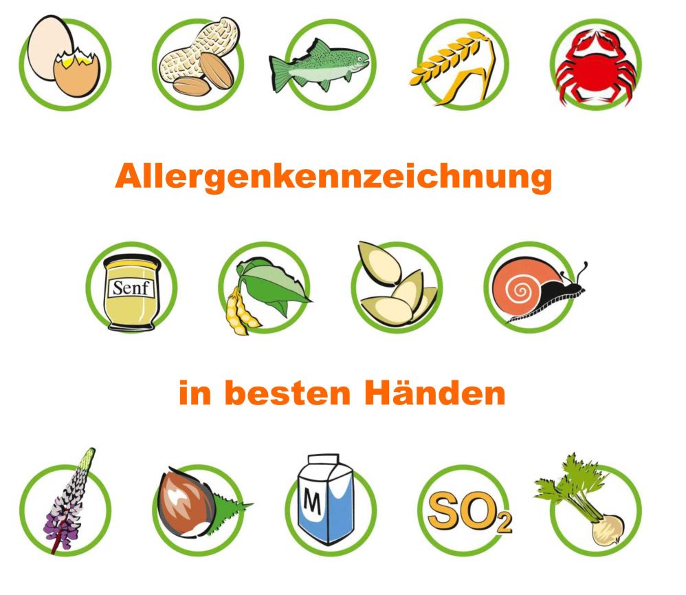 Allergen-Symbole mit dem Text "Allergenkennzeichnung in besten Händen".