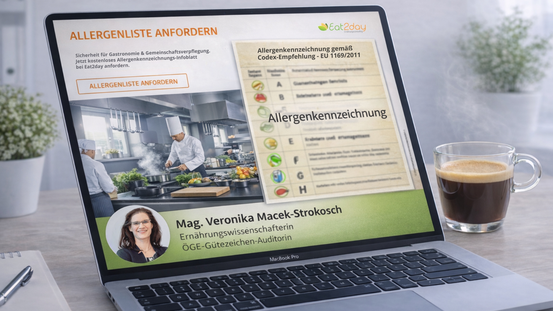 Laptop mit Allergenkennzeichnung-Liste